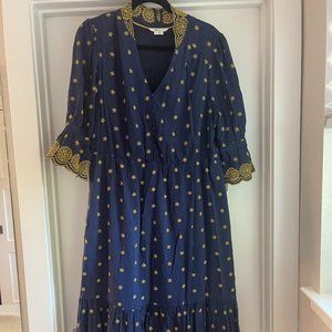 Boden navy and gold dress - 12 Tall
